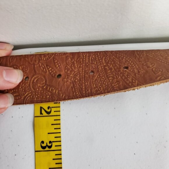 Fossil Women‎ Western Embossed Leather Statement Belt Size M Round Jeweled Brown - Picture 7 of 9